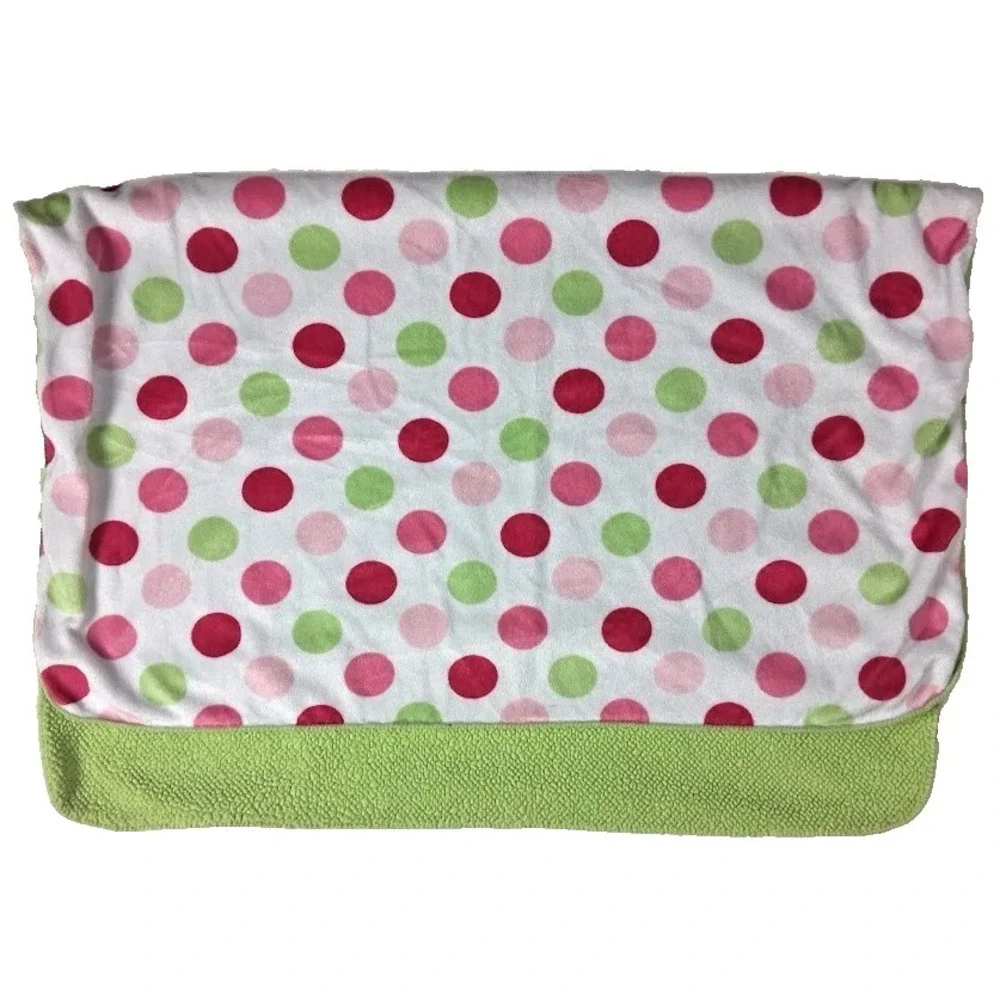 Just One You Carter's Pink Green Big Polka Dot Baby Blanket Sherpa Lovey Girl